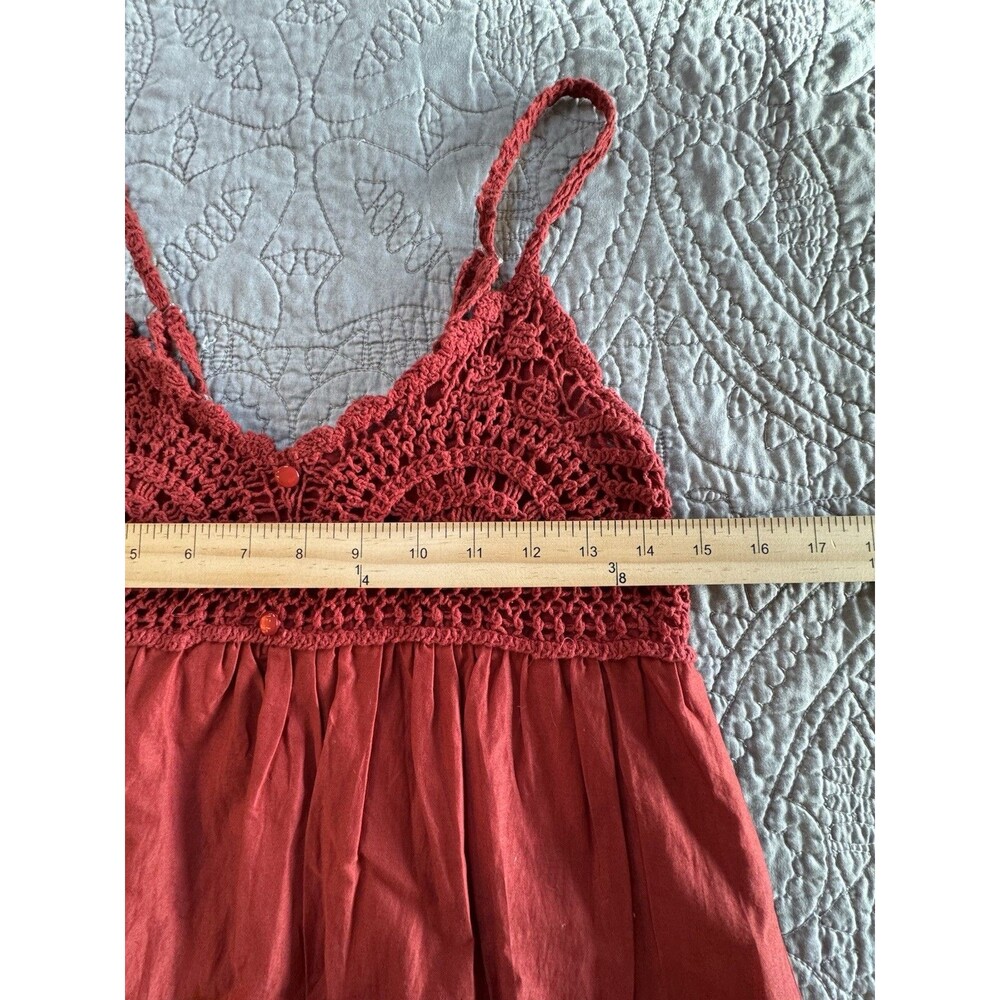 Boho Crochet Babydoll Dress Red Embroidered Sequin Hippie Festival Cotton Sz M - Picture 7 of 8